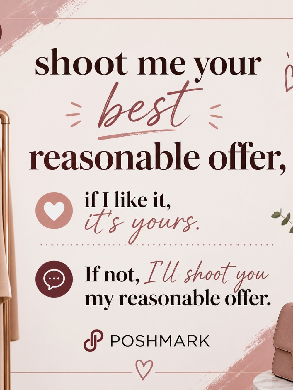 Poshmark 'Shoot Me Your Best Reasonable Offer' Wall Sticker in Dusty Rose